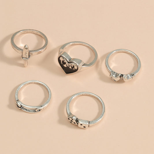 Antique Silver Paperclip Ring Set For Women And Girls Retro Alloy Jewelry Gift Fashion Rings Collection Deluxe