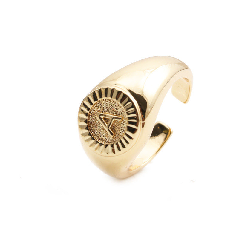 Copper Plated Real Gold English Letter Adjustable Index Finger Ring Fashion Jewelry Women Everyday Style Accessory