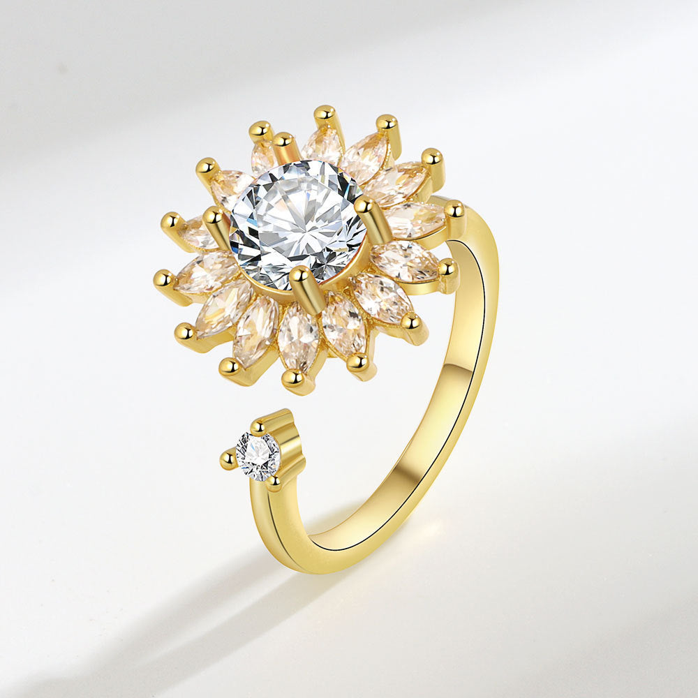 Colorful Flower Zircon Ring For Women Adjustable Daisy