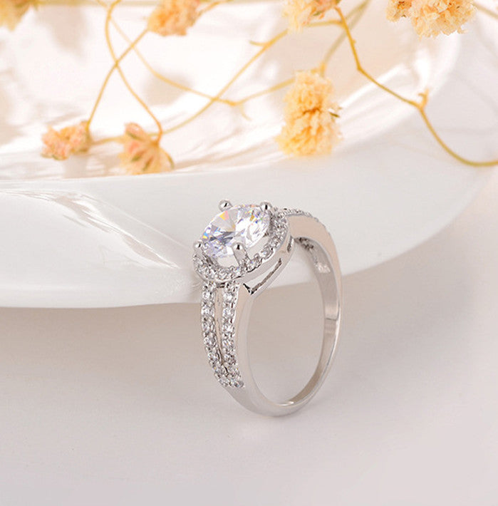 Womens Zircon Ring Eight Hearts Crown Design Copper Plated Wedding Engagement Anniversary Gift Jewelry Elegant