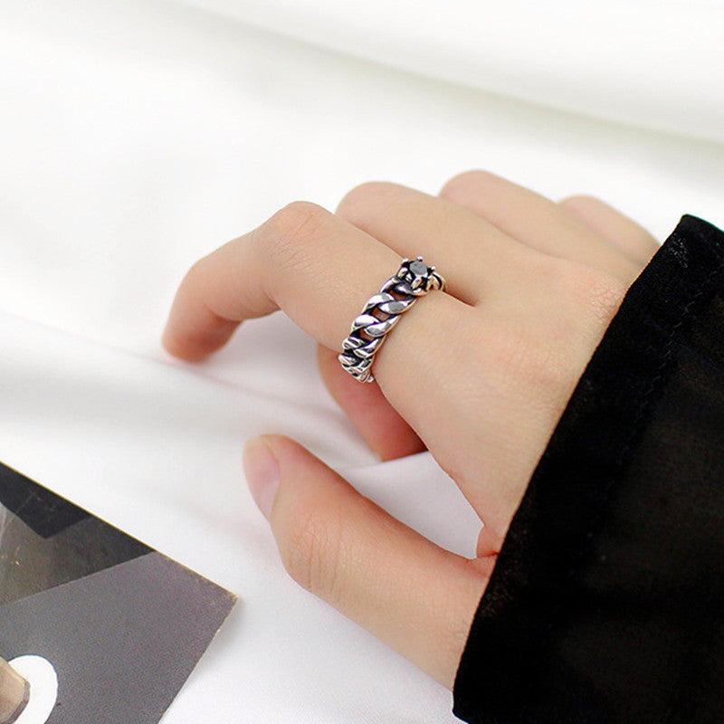 Womens Copper Ring With Zircon Inlay Korean Fashion Retro Cow Pattern Ring For Women Girls Elegant Everyday Accessory