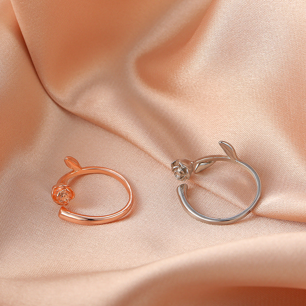 Adjustable Rose Ring Rose Flower Copper Jewelry for Women and Girls Elegant Gift Rose Gold or White Ideal Gift