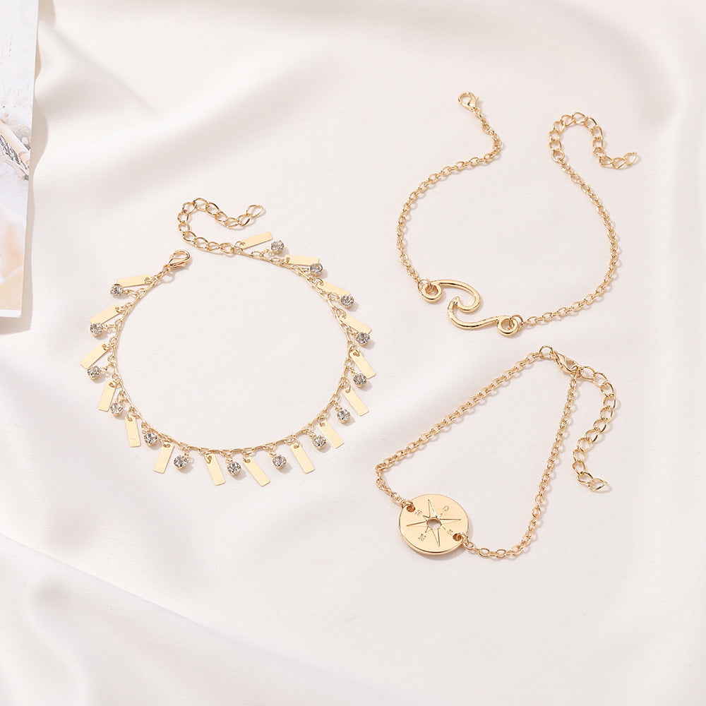 Womens Vintage Geometric Bracelet Set Three Piece Fashion Jewelry Alloy Metal Bangle Set For Women Gold Finish