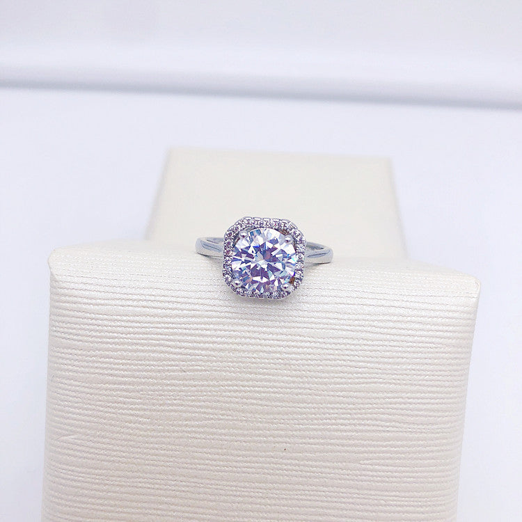 Womens Round Colored Gemstone Ring Copper Zircon Light Luxury Geometric Design Festival Holiday Jewelry Gift Holiday