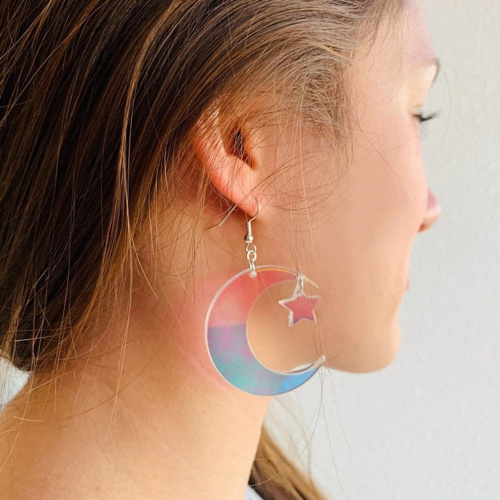 Acrylic Earrings Womens Transparent Stars And Moon Design Dangle Lightweight Individually Packed Color Earring