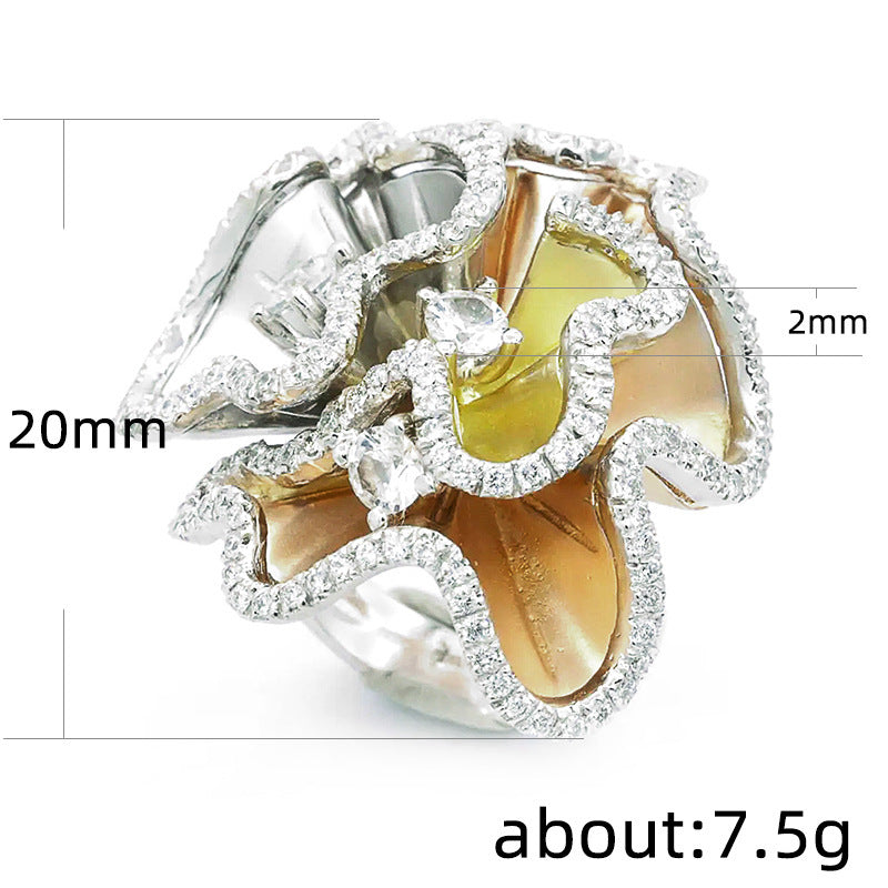 Womens Alloy Ring Micro Mount Gemstones Semi Precious Stones Classic Big Flower Design Elegant Fashion Stylish