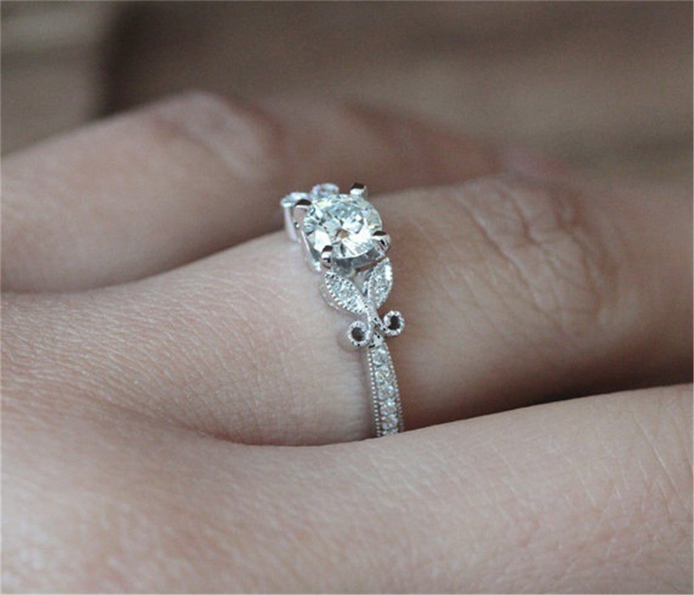 Womens Flower Ring Alloy With Diamond Simulant Inlaid Silver Tone Ring For Women Festive Jewelry Gift For Hers