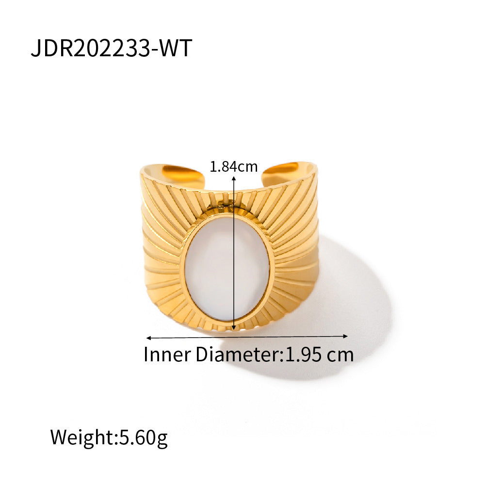 Retro Oval African Turquoise Wide Face Ring For Women Stainless Steel Inlaid Jewel Design Geometric Ring Style