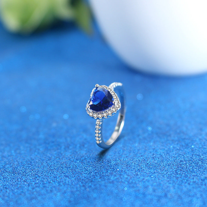 Copper Ring With Zircon Gemstones Geometric Love Pattern And Full Diamond Accent For Women Fashion Jewelry Gift Ready