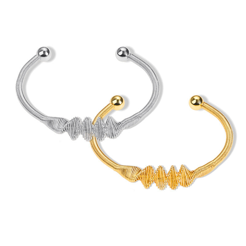 Bohemian Stainless Steel Spiral Wire Bracelet Electroplated Metal Jewelry Gift For Her Everyday Accessory Glow