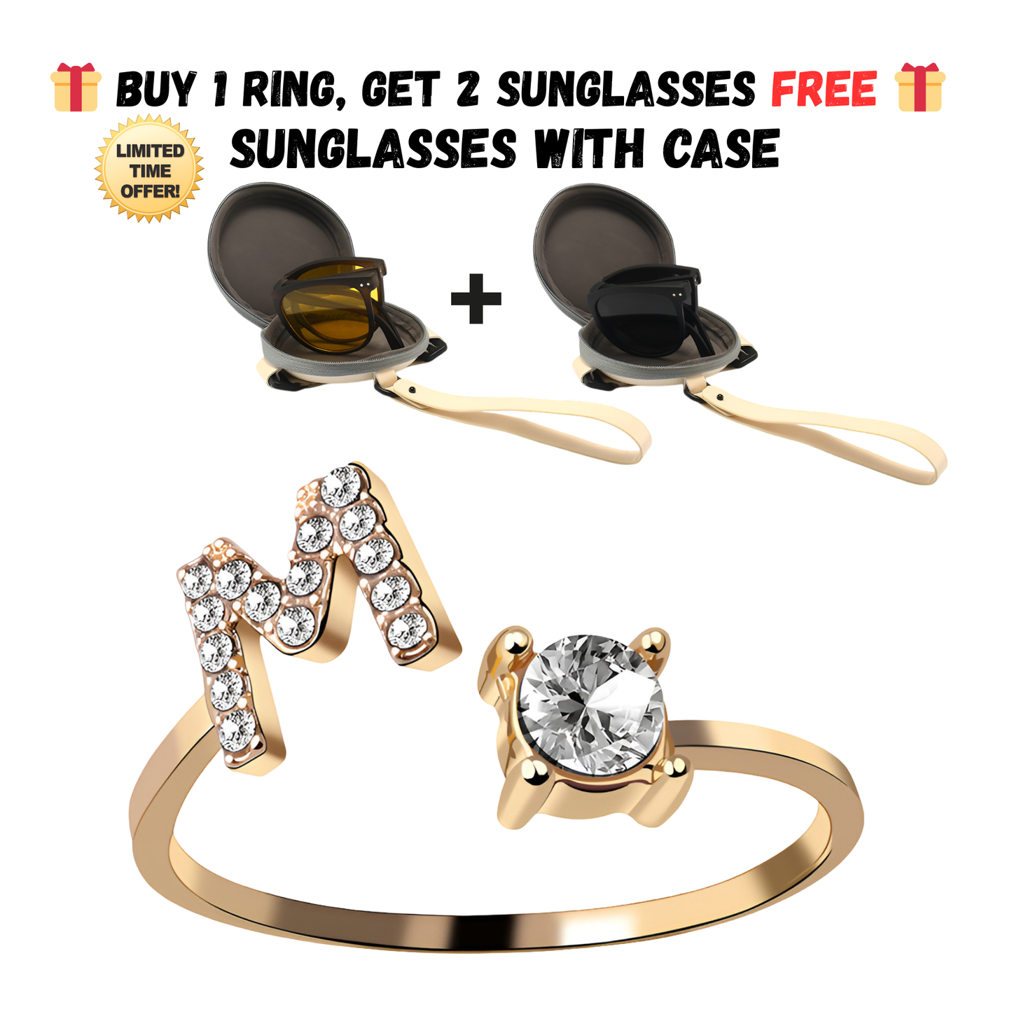 Adjustable Letter Zircon Ring with Alphabet Initials A Z Copper Alloy Jewelry Gift for Women Elegant Gift Idea