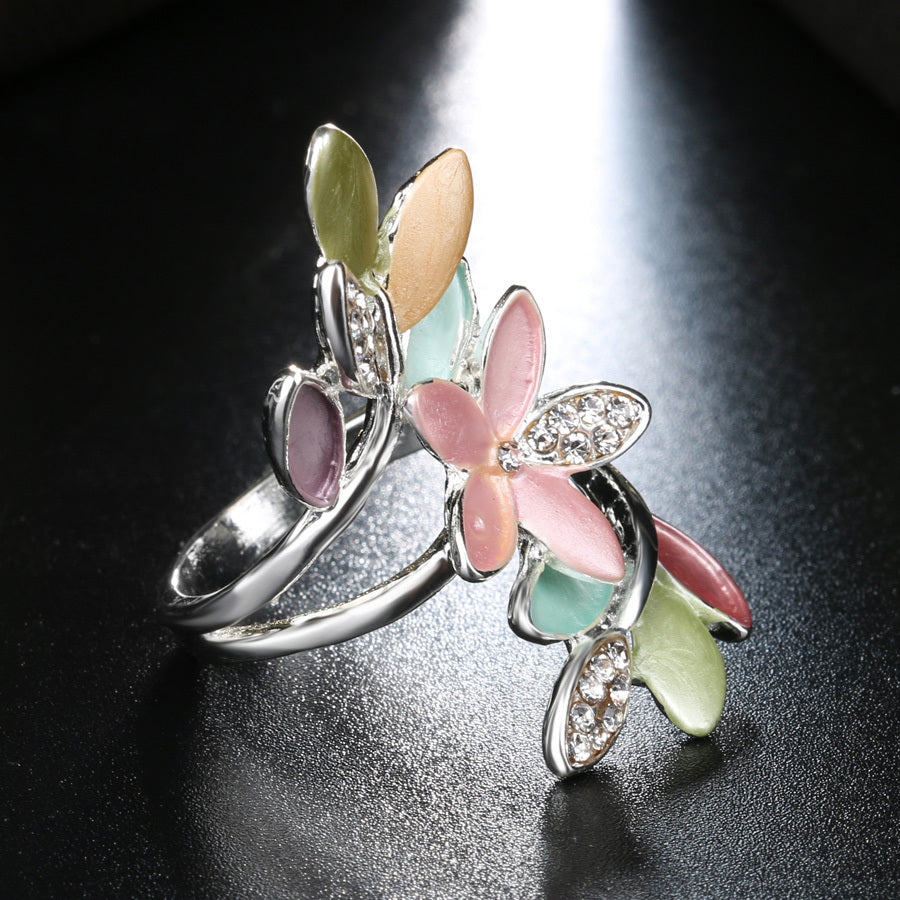 Womens Enamels Flower Ring Electroplated Metal Alloy Gemstone Jewelry For Parties Anniversaries Birthdays Gift