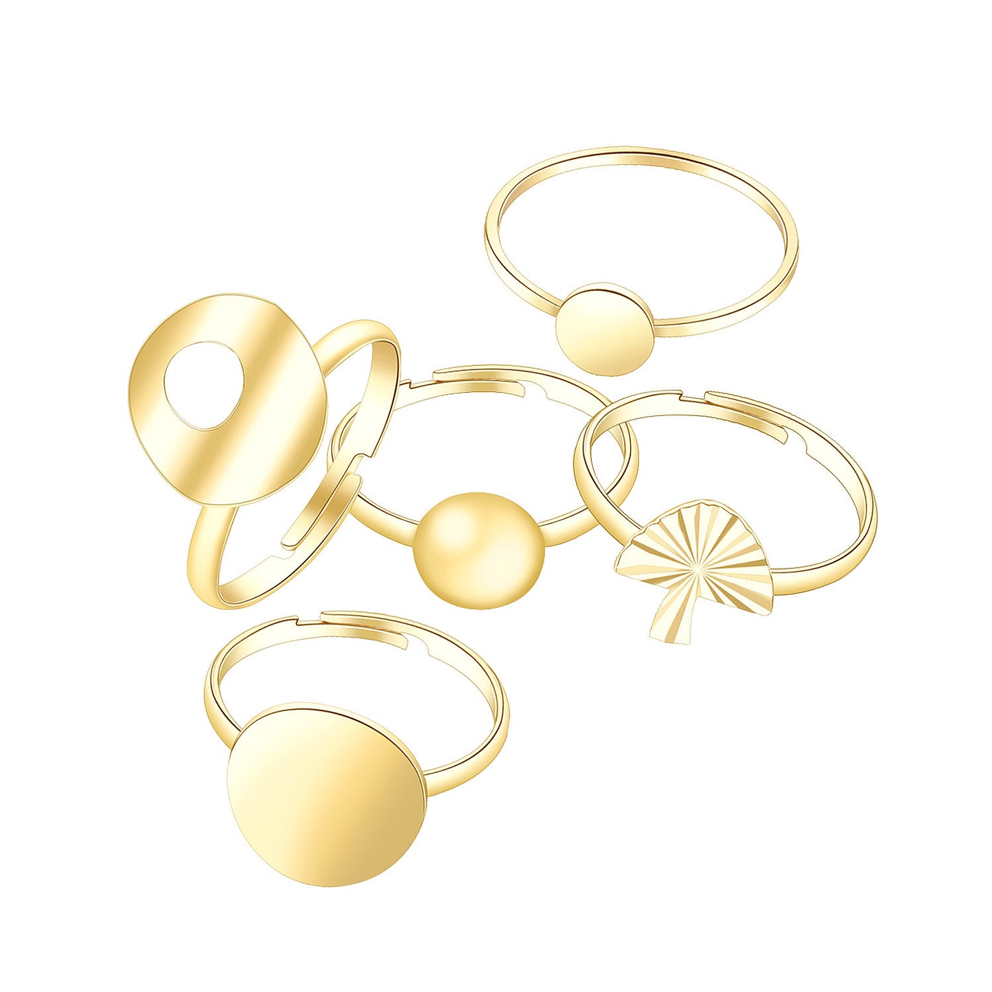 Adjustable Geometric Irregular Joint Ring Set Five Piece Women Gold Alloy Fashion Rings Everyday Classic Shine