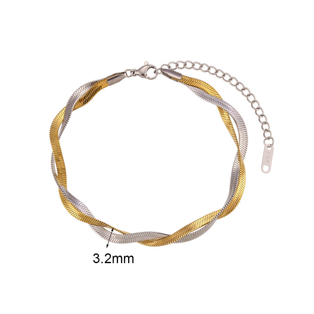 Womens Titanium Steel Bracelet Waterproof Anti Allergy Geometric Design Two Layer Gold Silver High Polish Glow
