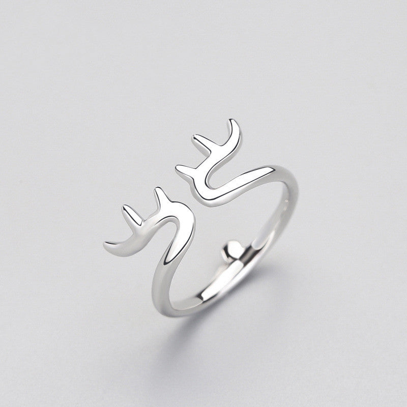 Womens Silver Open Ring Elk Zodiac Animal Jewelry Electroplated for Christmas Gifts and Style Elegant Accessory