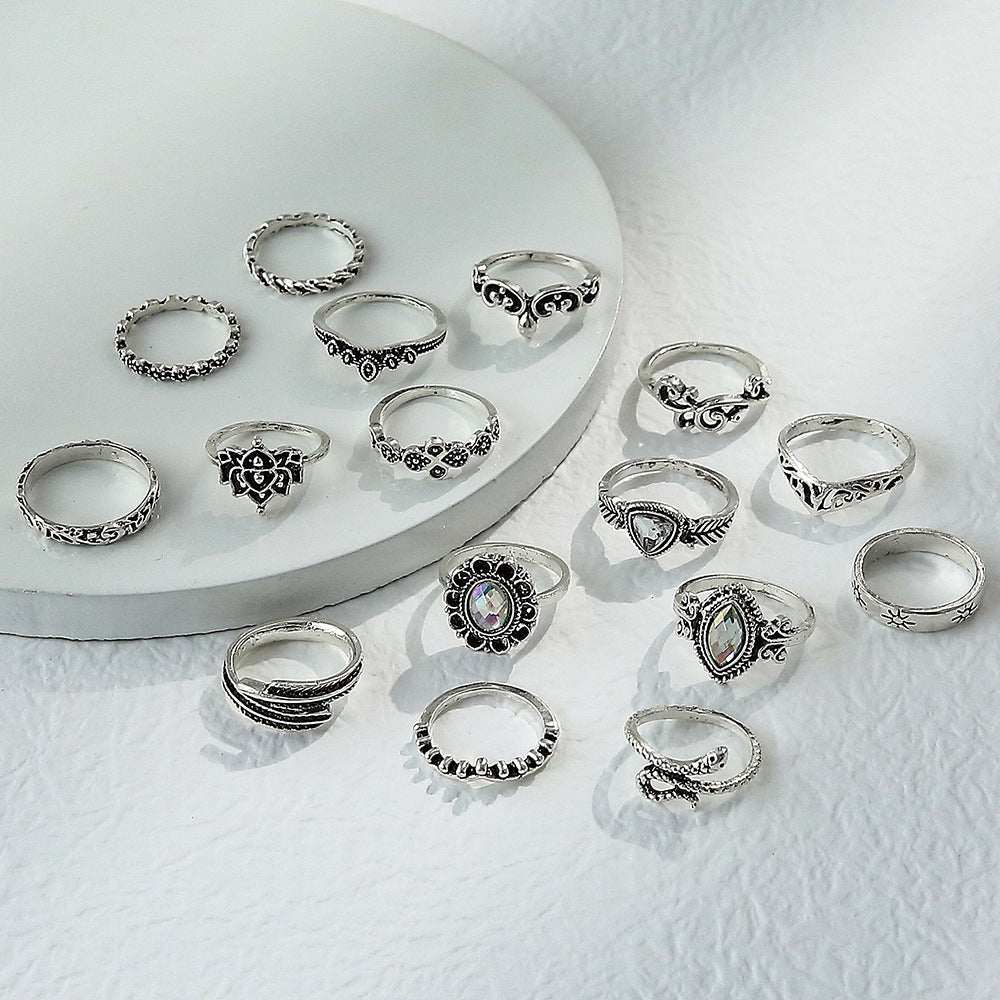 Womens Vintage Lotus Flower Ring Set Electroplated Alloy Rings With Manmade Gem Inlay And Semi Precious Stones