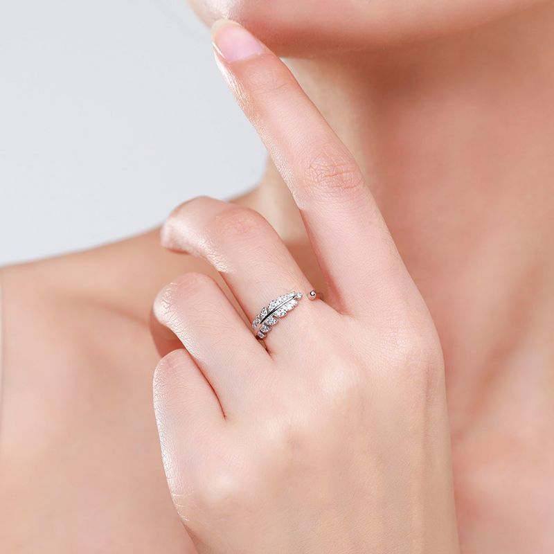 925 Sterling Silver Ring With Zircon Leaves And Feather Design For Index Finger Fashion Jewelry Gift For Women