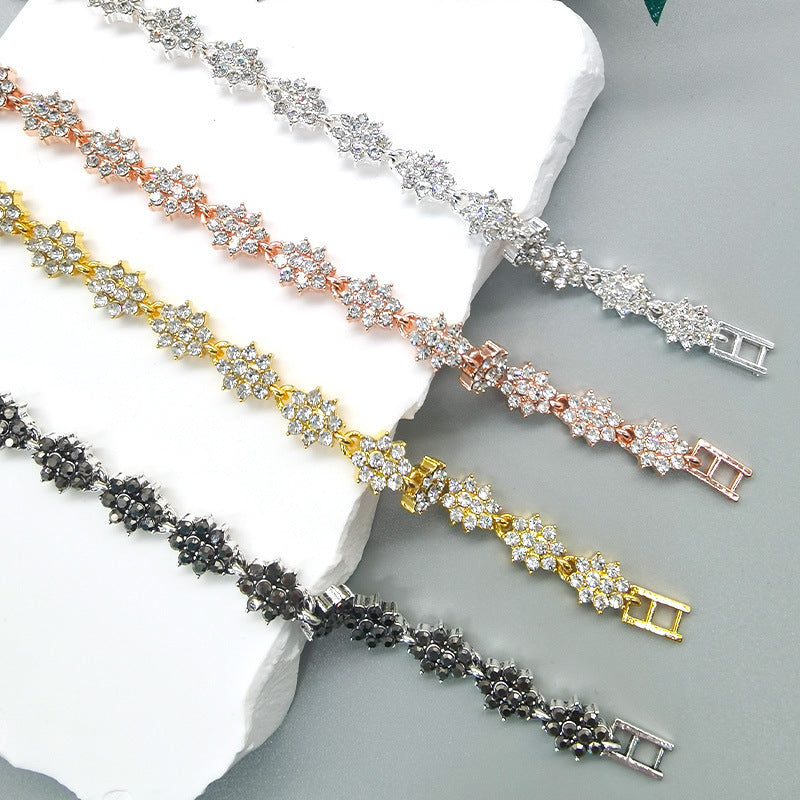 Geometric Alloy Bracelet With Rhinestones Diamonds For Women Roman Design Jewelry Gift Silver Gold Rose Silver