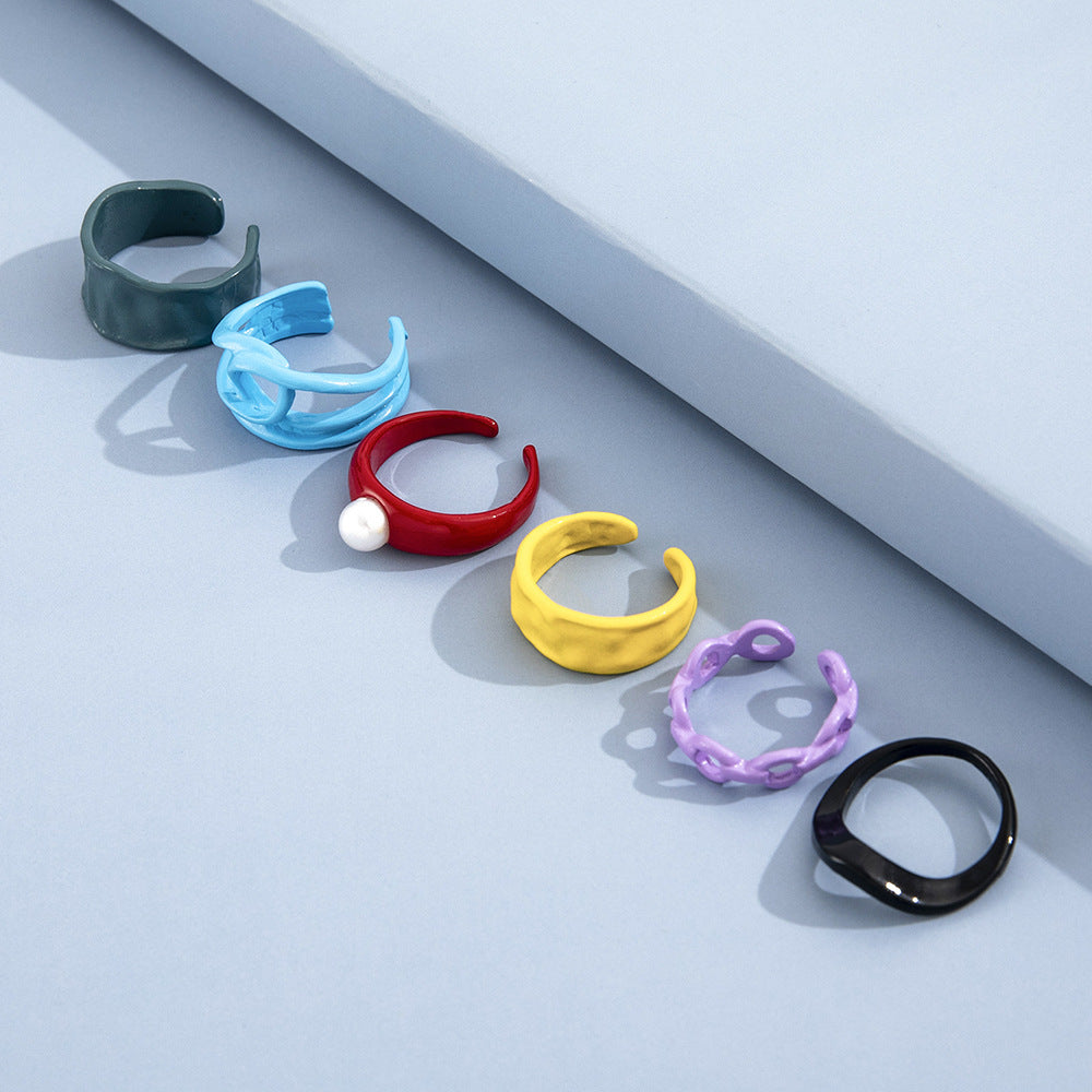 Six Piece Geometric Ring Set Alloy Knuckle Stackable Fashion Jewelry For Women And Girls Collection Daily Wear