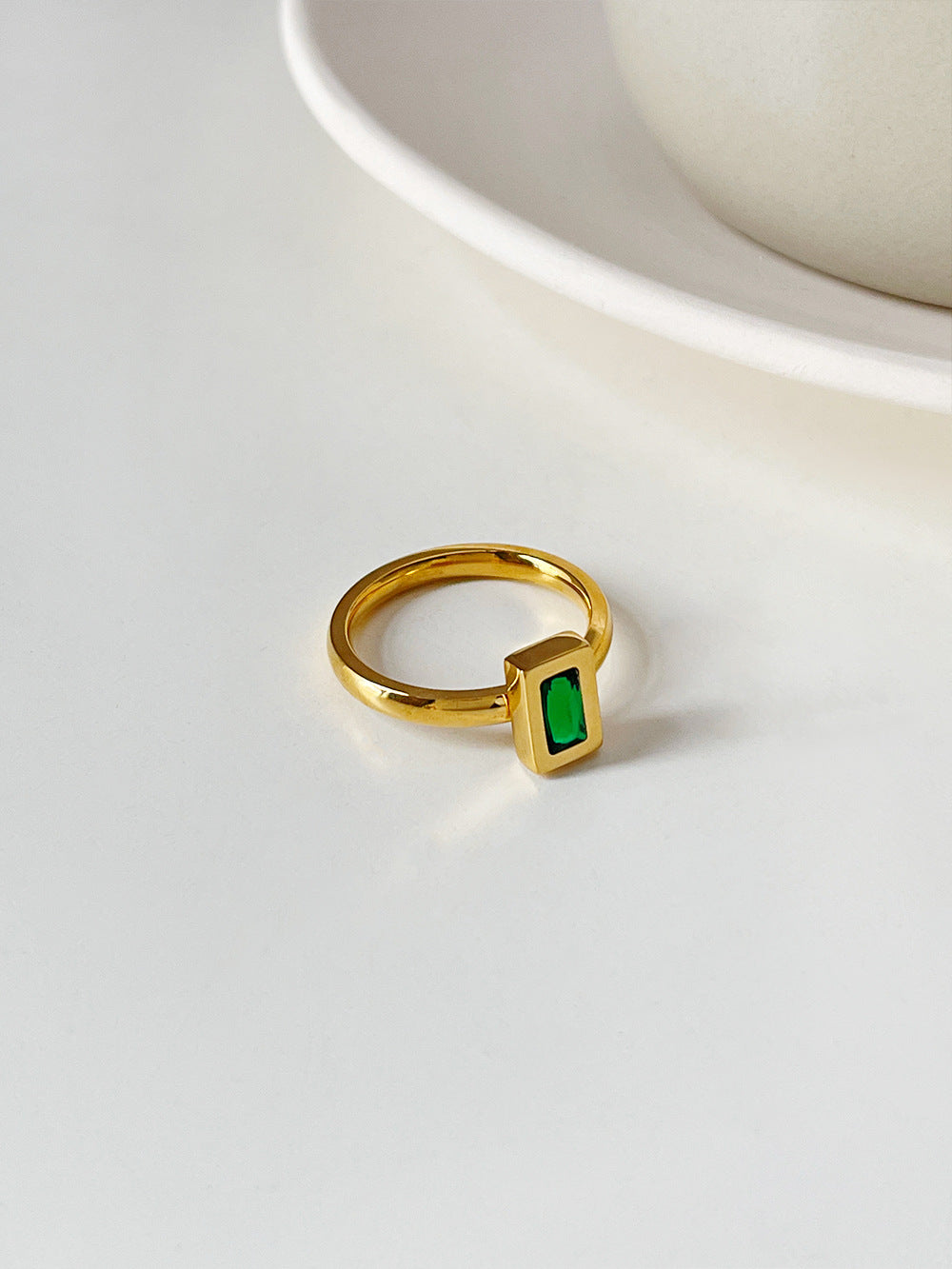 Womens Zircon Square Ring Gold Plated Stone Band Size 6 7 8