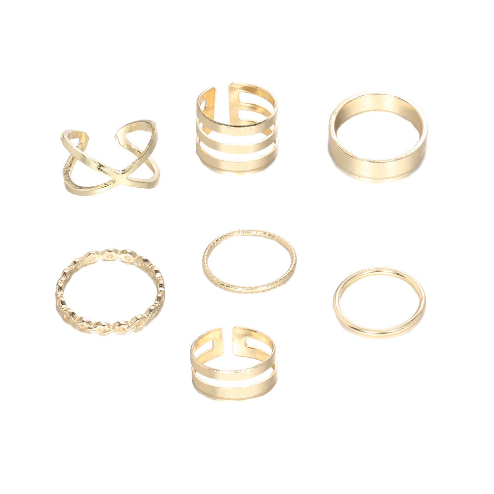 Gold Geometric Ring For Women Alloy Threaded Band Not Inlaid European Fashion Jewelry Geometric Mosaic Shines