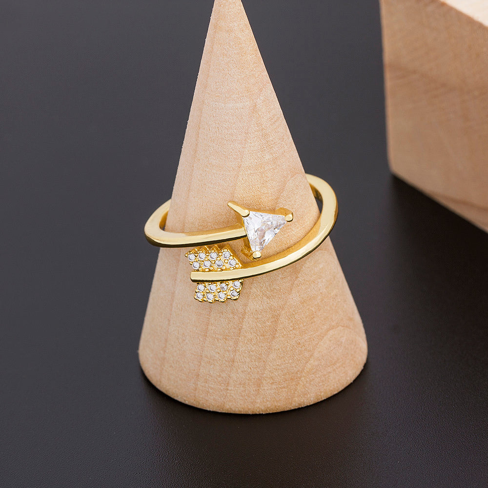 Womens Geometric Heart Shaped Ring Bow And Arrow Ring Gold Plated Copper Souvenir Individually Packed Travel Accessory