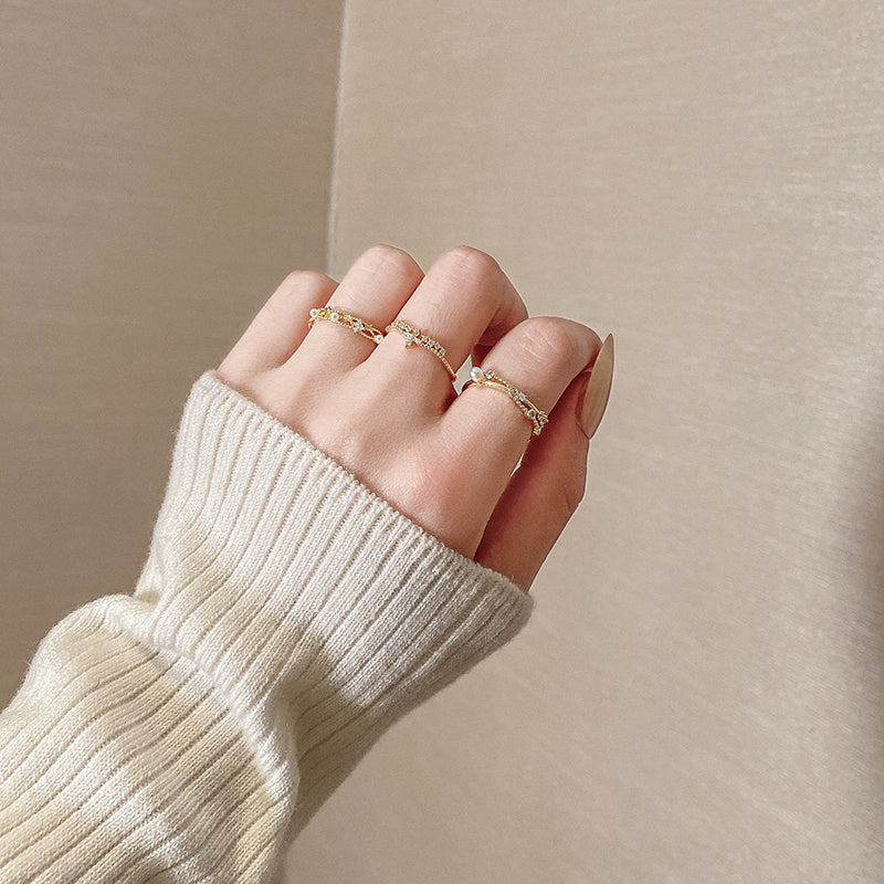 Zircon Pearl Ring Elegant Alloy Ring Classic Silver Gold Tone Jewelry For Women And Girls Timeless Sparkle Shine