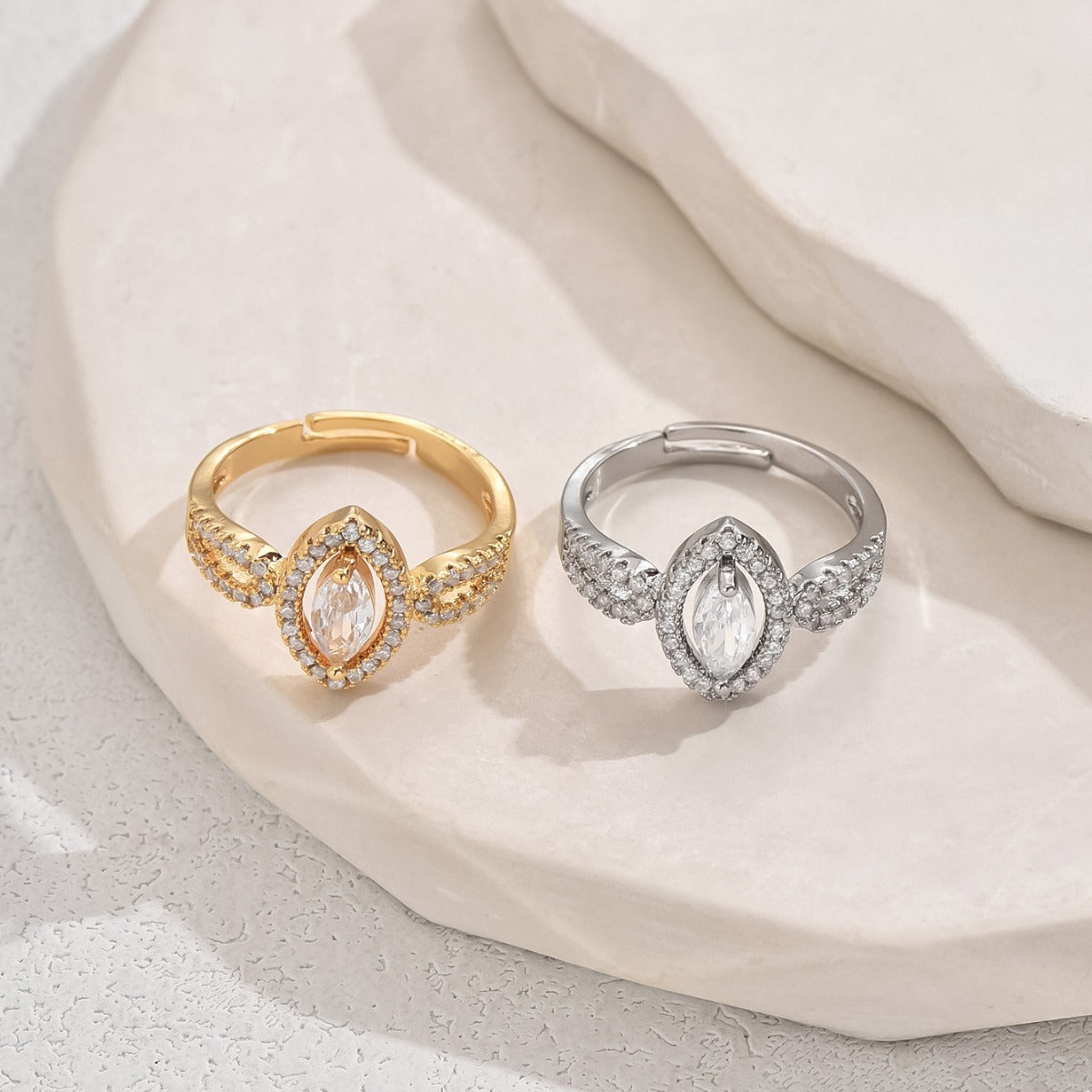 Womens Ring Water Drop Zircon Open Design Copper Plated Fashion Jewelry Elegant Statement Accessory Daily Wear