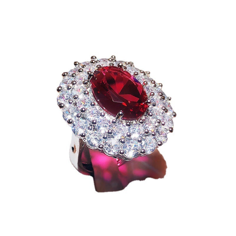 High-end Group Inlaid Zircon Simulation Red Tourmaline Ring