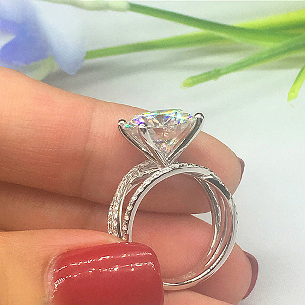 Womens Four Prongs Zircon Cross Ring Copper Electroplated Wedding Engagement Anniversary Gifts Fashion Jewelry