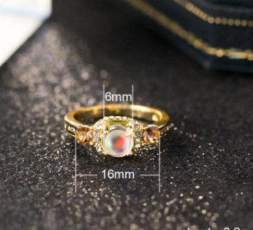 Womens Vintage Moonstone Ring Geometric Design Alloy Fashion Jewelry Celestial Statement Ring Vintage Inspired