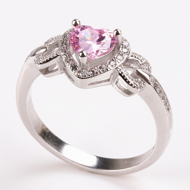 Womens Heart Design Wedding Ring Platinum Plated White Copper Engagement Promise Gift for Her Durable And Elegant