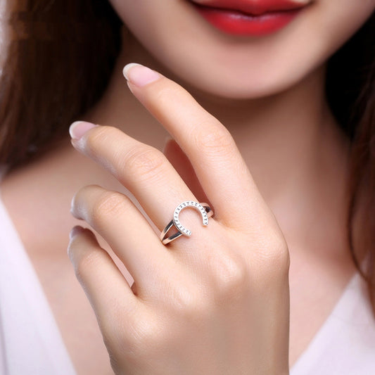 Womens U Shape Silver Ring Bead Ring Antique Style Fashion Jewelry U Shaped Ring For Women Bead Style Antiques