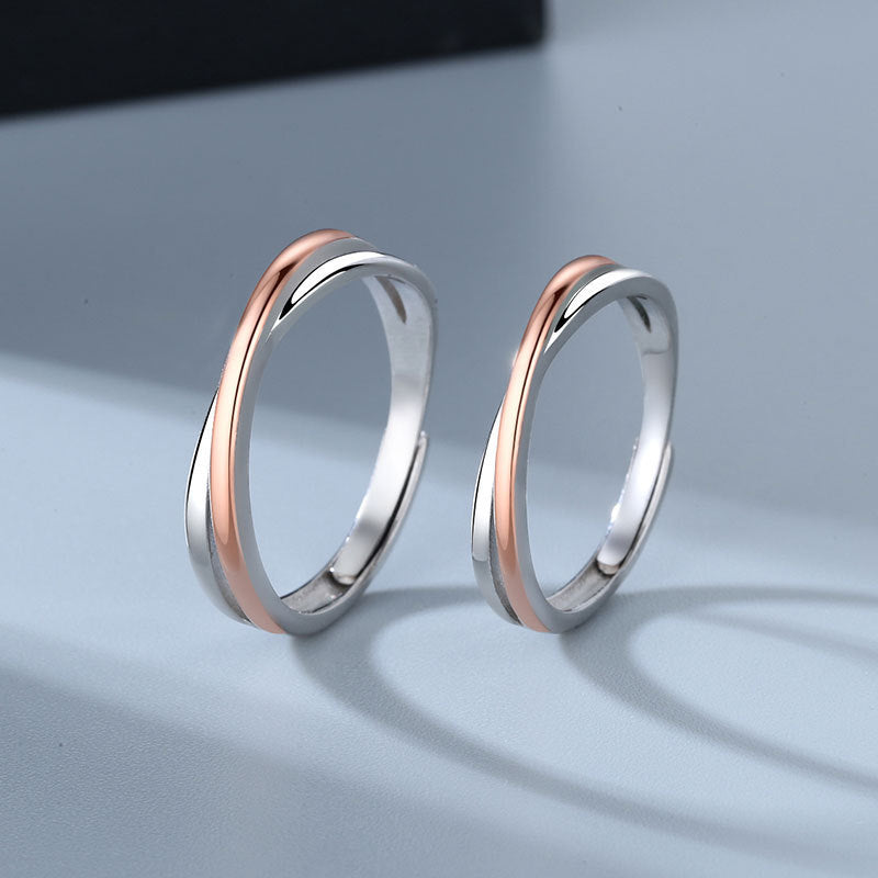 Adjustable Twin Knot Couple Rings Geometric Electroplated Copper Fashion Jewelry For Women And Men Set Perfect Gift