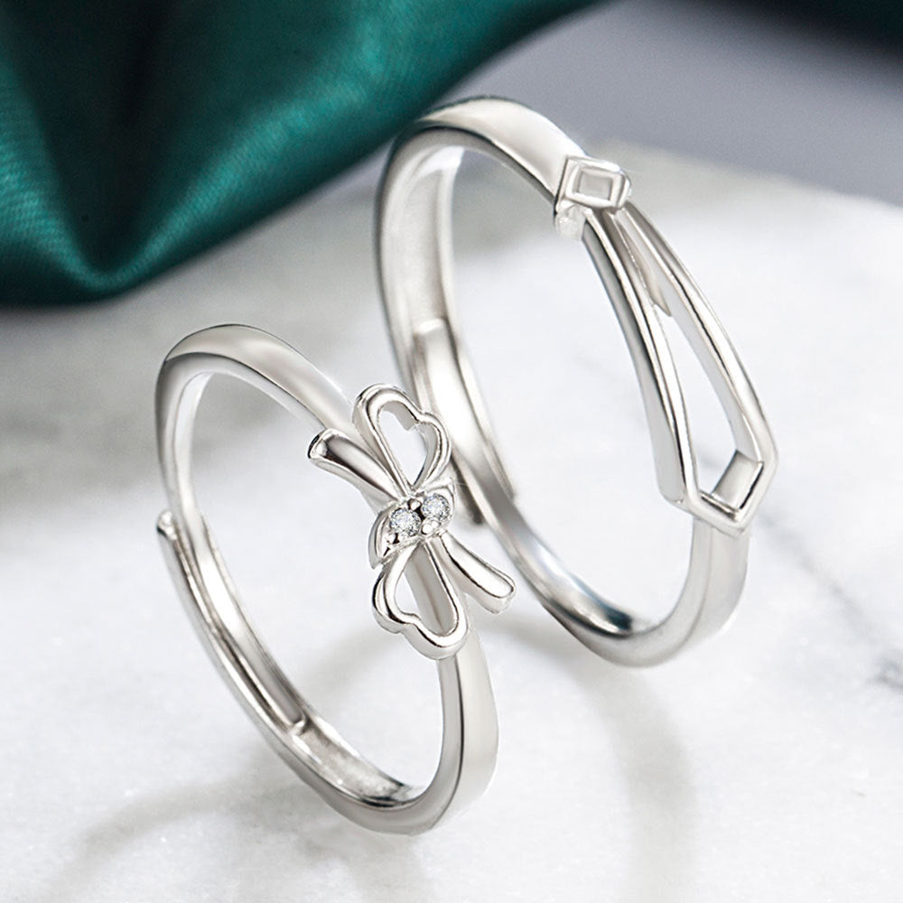 Couple Rings Set Matching Bands Open Ring Design Geometric Copper Rings Fashionable Elegant Rings Him And Her