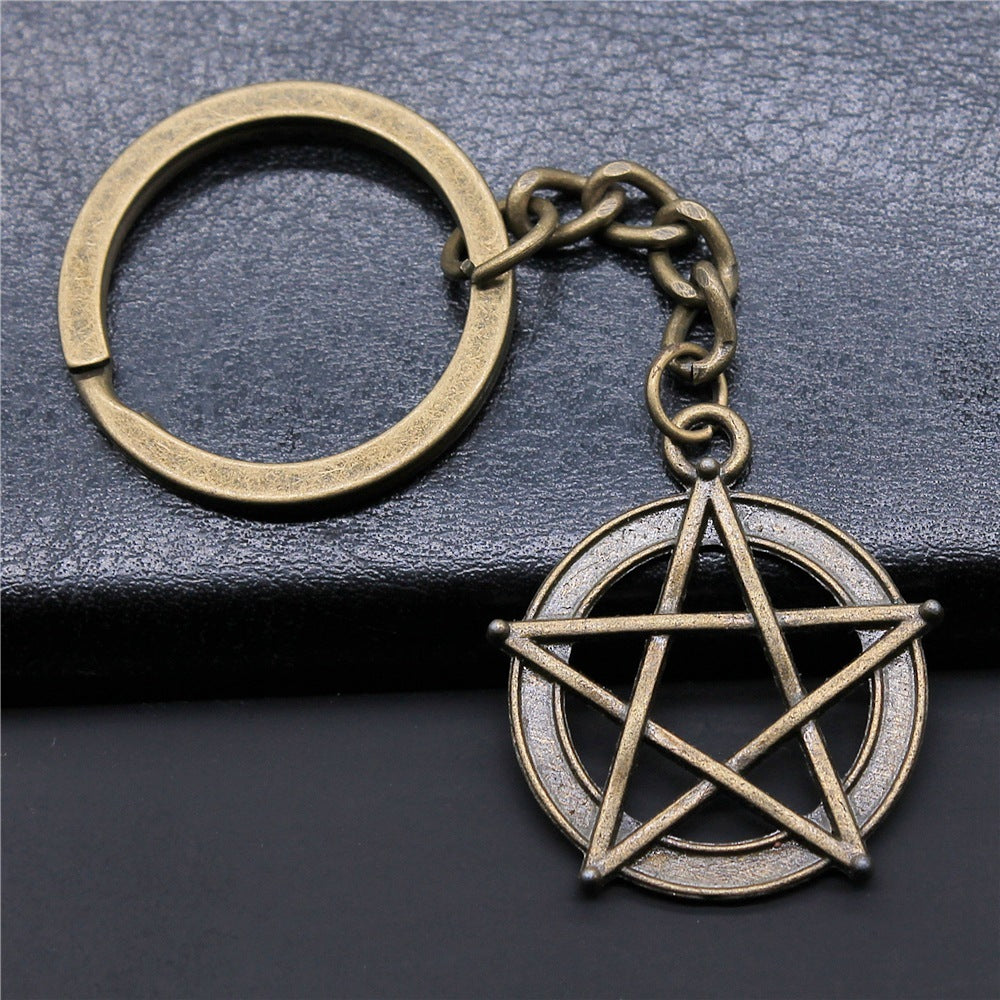 Five Pointed Star Pendant Keychain Electroplated Ancient Silver Finish Durable Metal Accessory Bronze For Everyday Use
