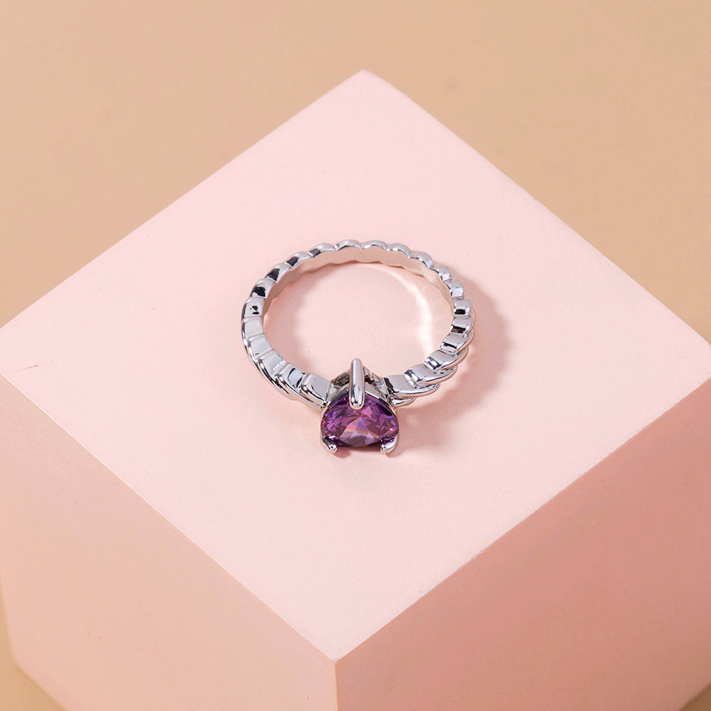 Adjustable Copper Ring With Violet Zircon Stone Bronze Finish European Gift Boxed Jewelry For Women Stylish Ring