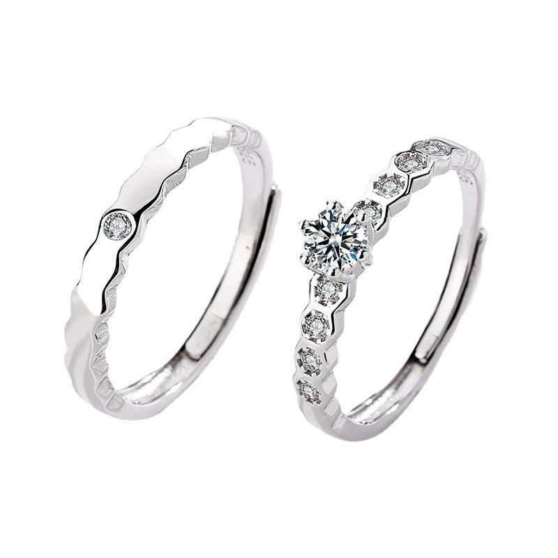 Couple Rings For Him And Her Matching Promise Rings Adjustable Opening 925 Silver Honeycomb Design JewelryGift
