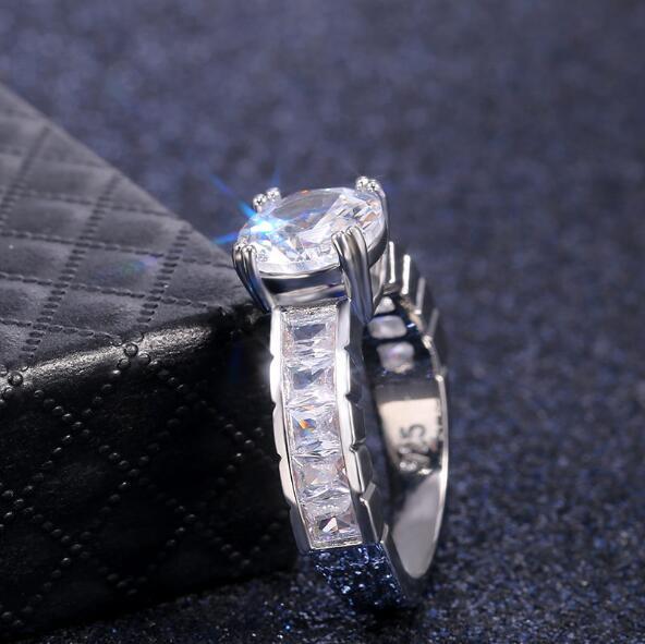 Zirconium Diamond Ring Copper White Plated Elegant Sparkling Engagement Anniversary Band For Women Fine Finish