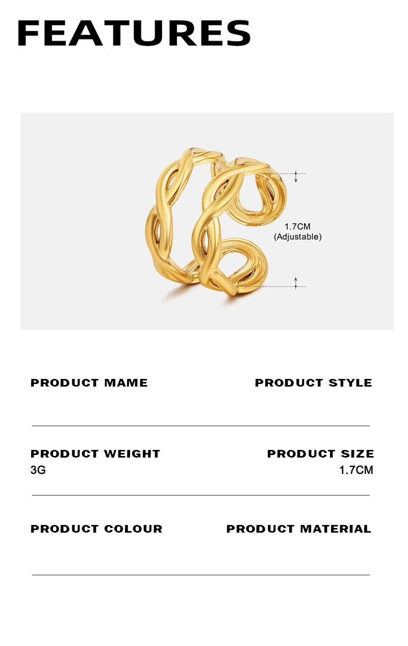 Womens Stainless Steel Cross Ring Double Layer Geometric Lines Adjustable Opening Fashion Jewelry European Style