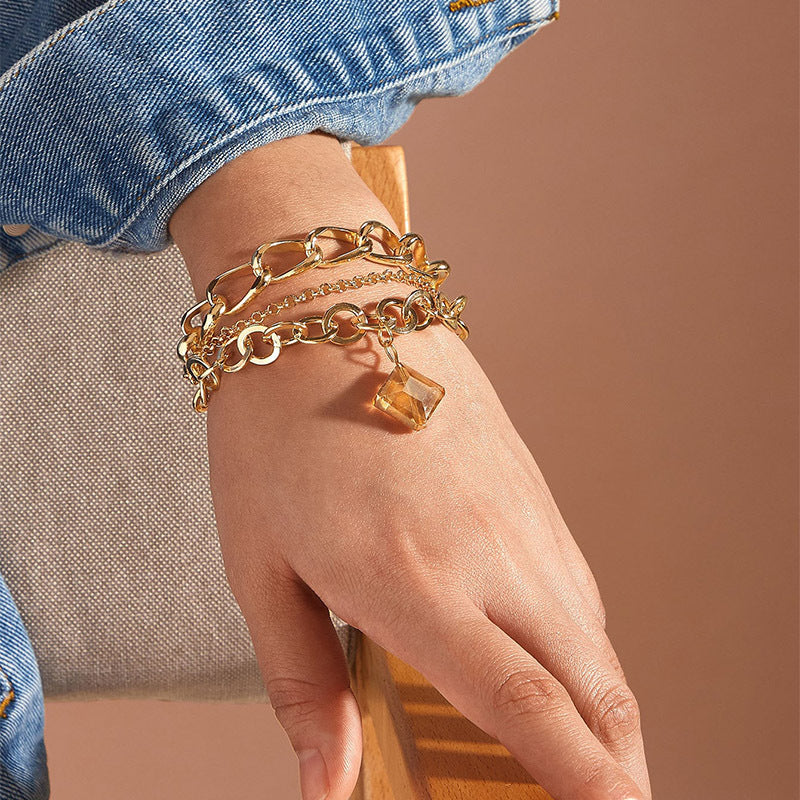 Womens Geometric Bracelet Diamond Crystal Pendant Multi Layer Chain Jewelry For Women Fashion Accessory Simple