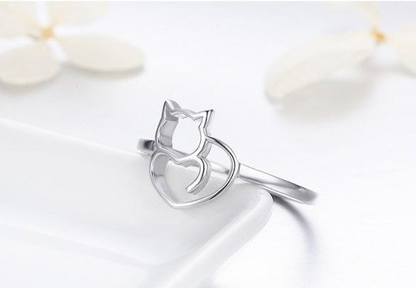 Womens Silver Cat Ring Animal Zodiac Design Ring with Zircon Accent Cute Kitty Jewelry Gift for Her Anniversary Celebrations Trade Fairs Employee Benefits Self Use