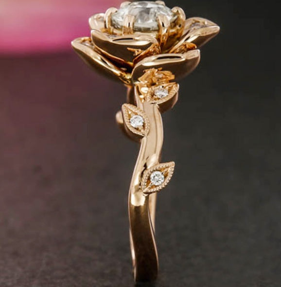 Zircon Rose Gold Plated Copper Engagement Ring Elegant Statement Ring for Wedding or Special Occasions Jewelry