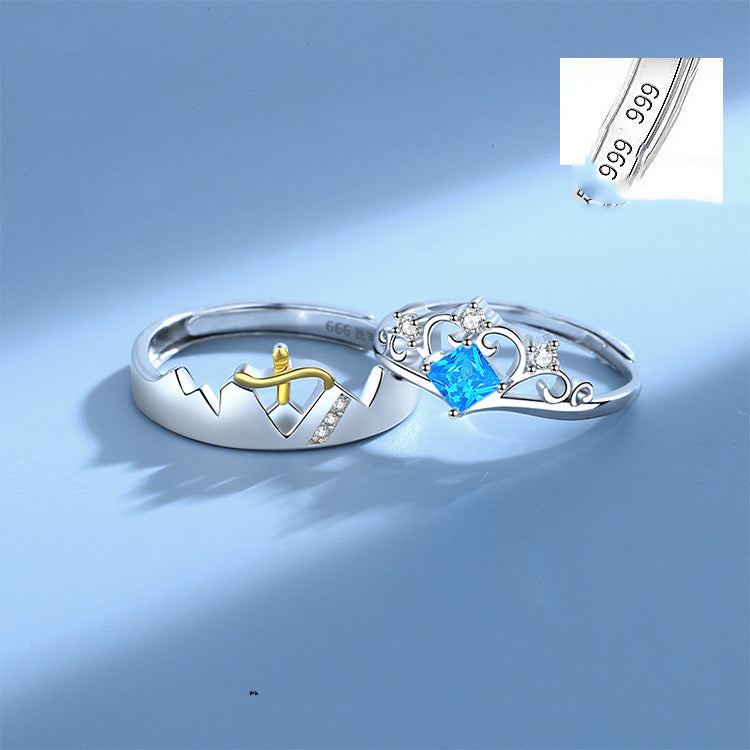 Couple Zircon Rings For Him And Her Adjustable Korean Style Matching Promise Ring Set Elegant Gift For Couples