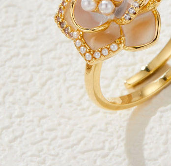 Copper Flower Open Ring Elegant Dripping Oil Design Floral Adjustable Band Ring Niche Jewelry Gift For Her For