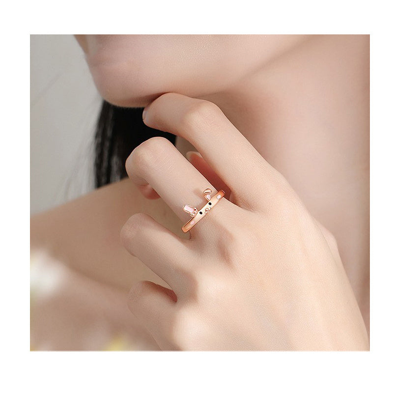 Womens Rabbit Ring Adjustable Open Minimalist Copper Electroplated Fashion Ring Cute Bunny High Quality Rabbit