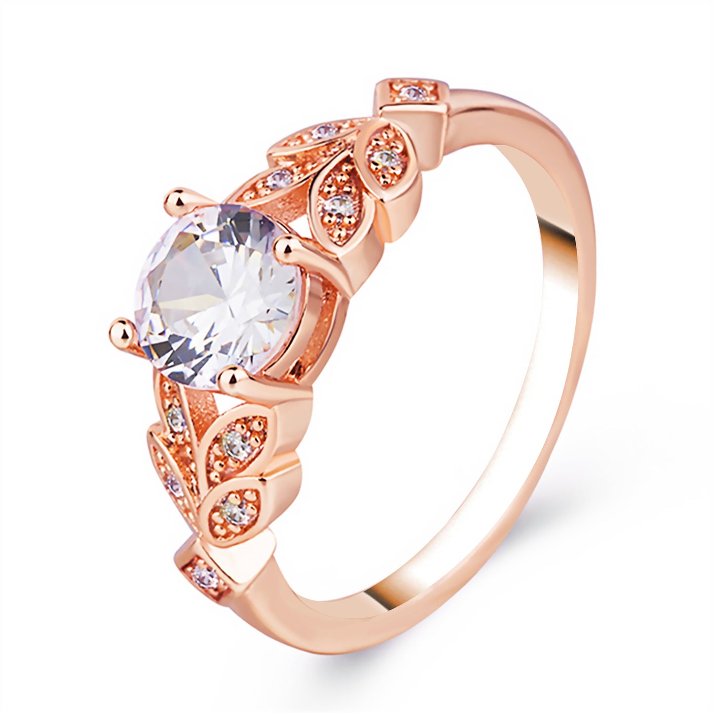 Womens Leaf Ring With Artificial Gemstones Inlays Electroplated Alloy Jewelry For Women Girls Party Prom Shine On