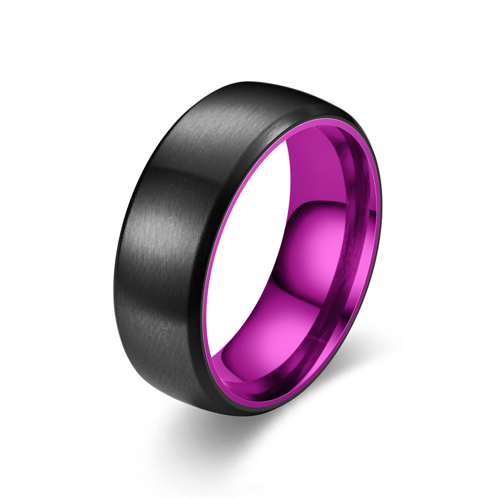 Two Tone Matte Ring Unisex Stainless Steel 8mm Color Red Black Green Purple for Couples Everyday Wear Gift Idea