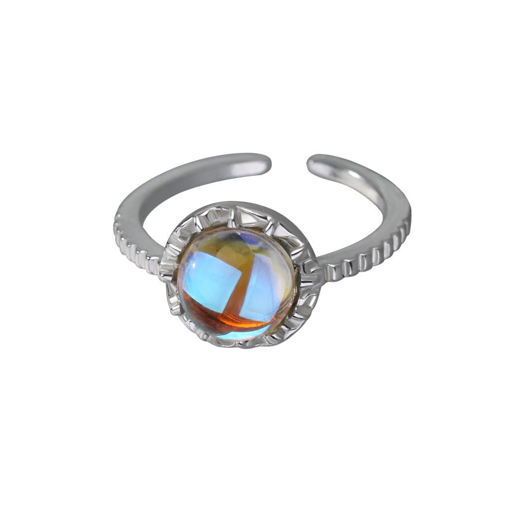 Moonstone Adjustable Ring For Women And Men Crown Design Copper Electroplated Jewelry Gift Accessory Style Elan