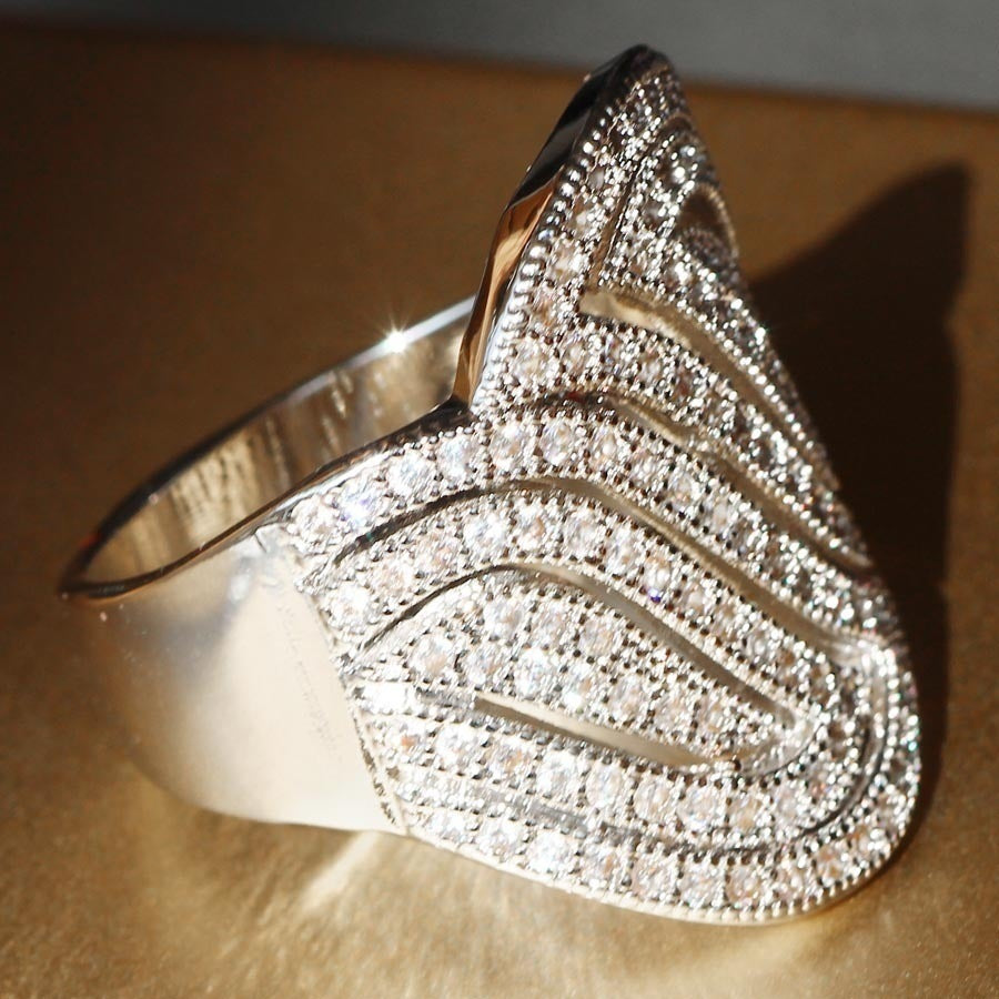 Womens Zircon Ring Geometric Alloy Fashion Diamond Cut Statement Jewelry Gift For Her Sparkling Durable Accessory